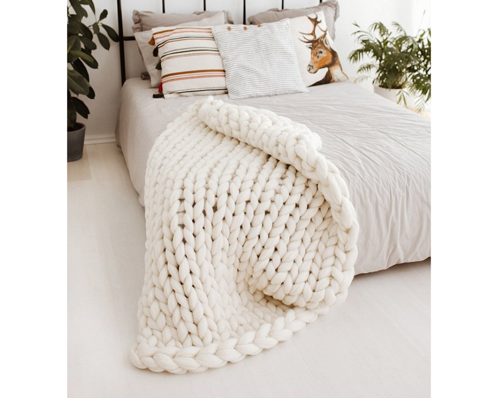 Merino Wool Chunky Knit Throw | Vanilla