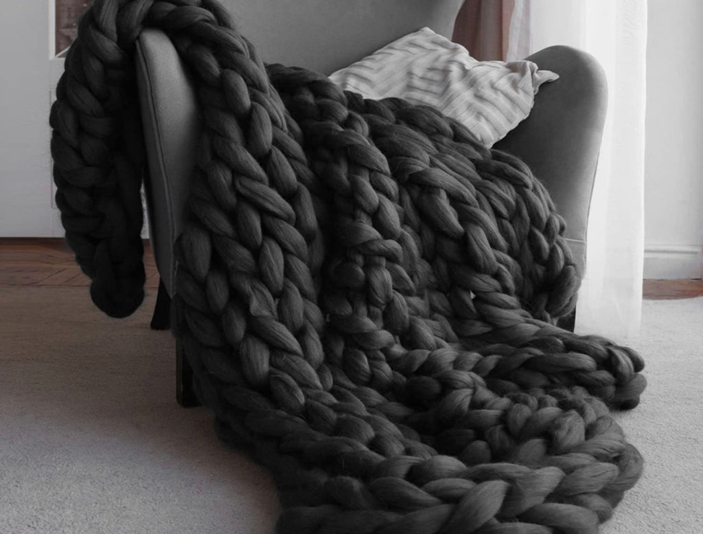 Merino Wool Chunky Knit Throw | Black